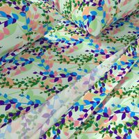 Abstract floral pattern with spring leaves in blue and green colors