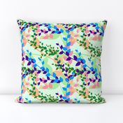 Abstract floral pattern with spring leaves in blue and green colors