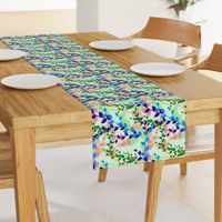 Abstract floral pattern with spring leaves in blue and green colors