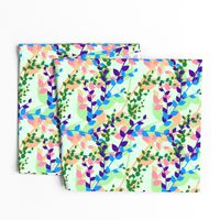 Abstract floral pattern with spring leaves in blue and green colors