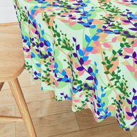 Abstract floral pattern with spring leaves in blue and green colors