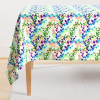 Abstract floral pattern with spring leaves in blue and green colors