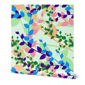 Abstract floral pattern with spring leaves in blue and green colors