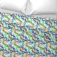 Abstract floral pattern with spring leaves in blue and green colors