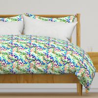 Abstract floral pattern with spring leaves in blue and green colors