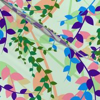 Abstract floral pattern with spring leaves in blue and green colors