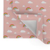 Little Rainbows and Clouds on Coral Pink