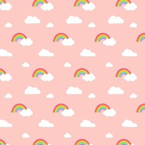 Little Rainbows and Clouds on Coral Pink
