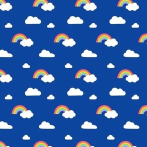 Little Rainbows and Fluffy Clouds on royal blue