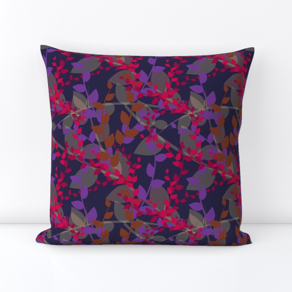 Abstract floral pattern with autumn leaves in pink, grey and violet colors