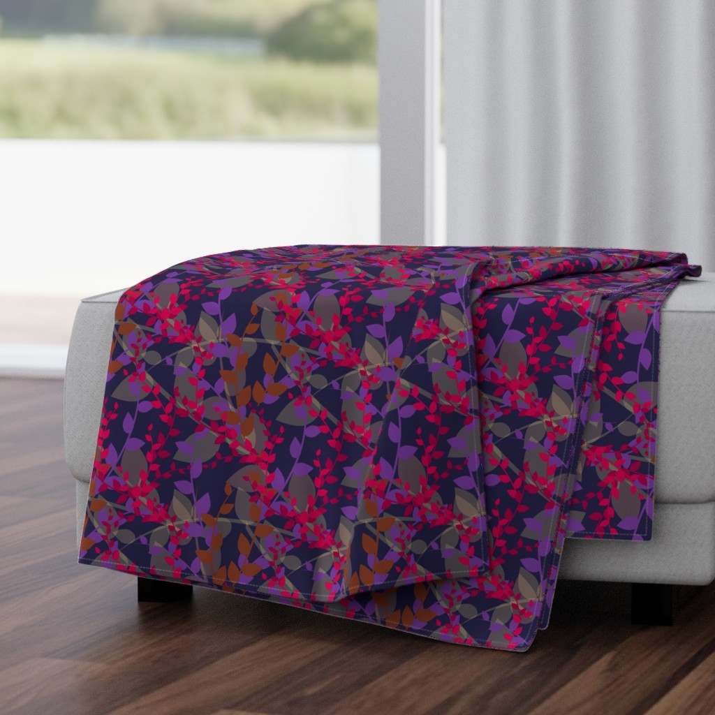 Abstract floral pattern with autumn leaves in pink, grey and violet colors