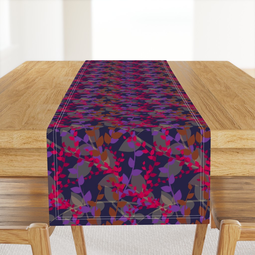 Abstract floral pattern with autumn leaves in pink, grey and violet colors