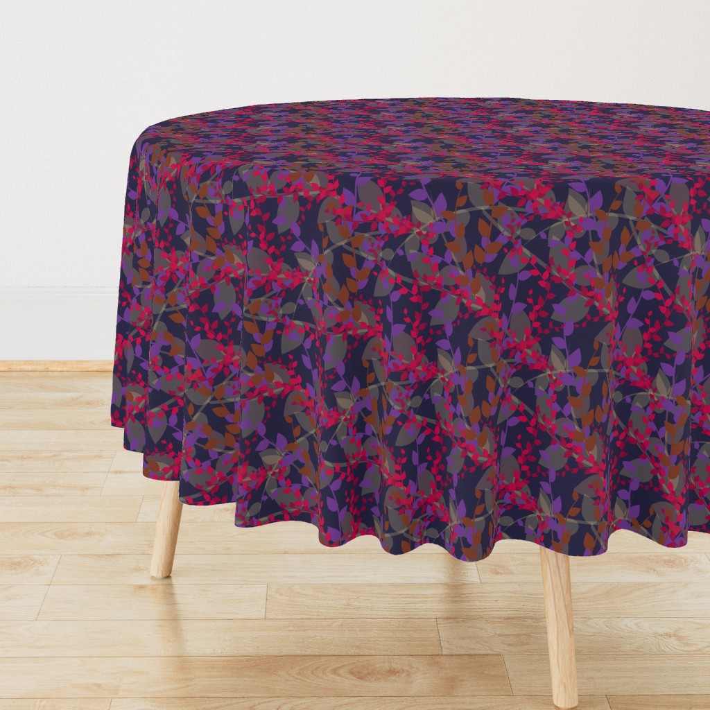 Abstract floral pattern with autumn leaves in pink, grey and violet colors