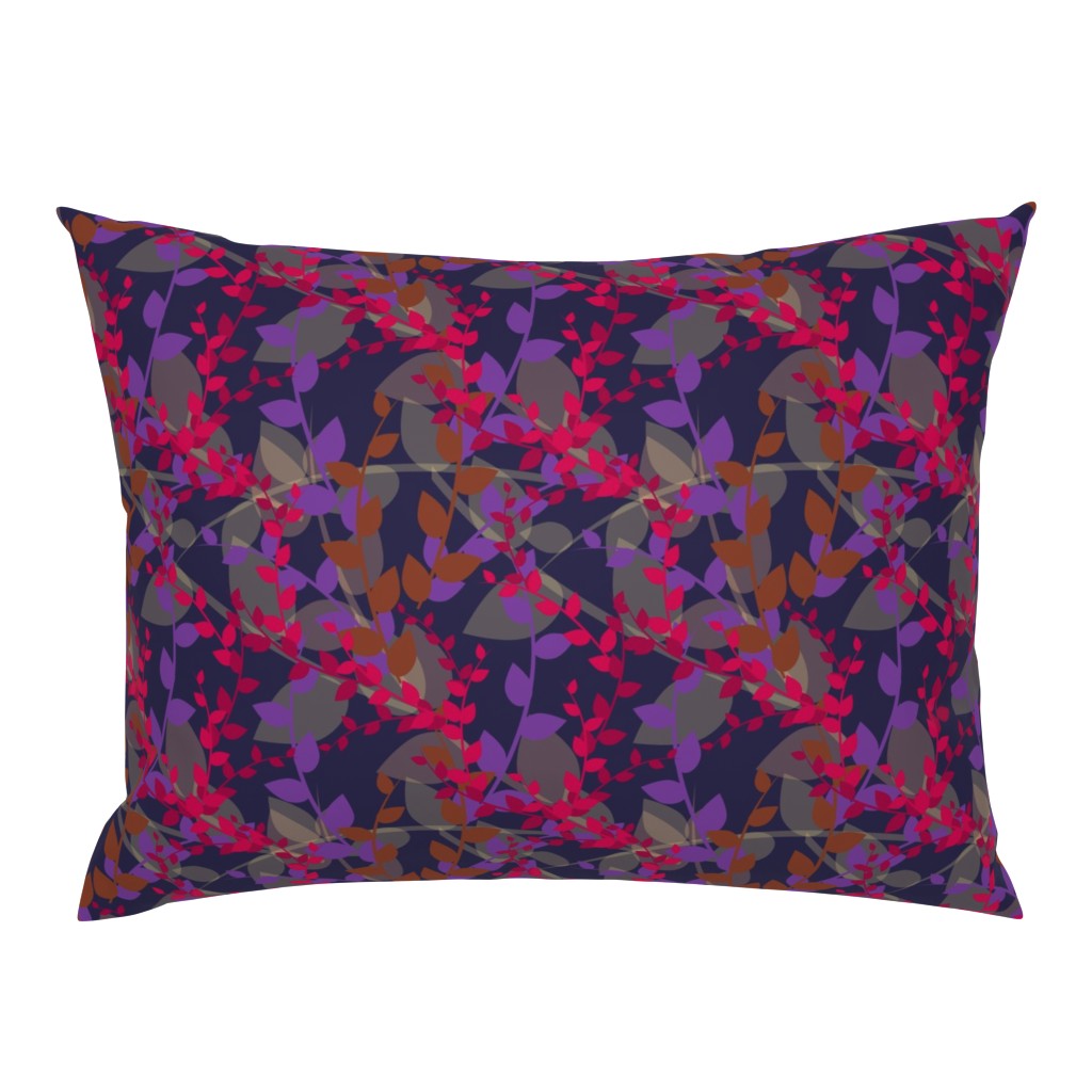 Abstract floral pattern with autumn leaves in pink, grey and violet colors