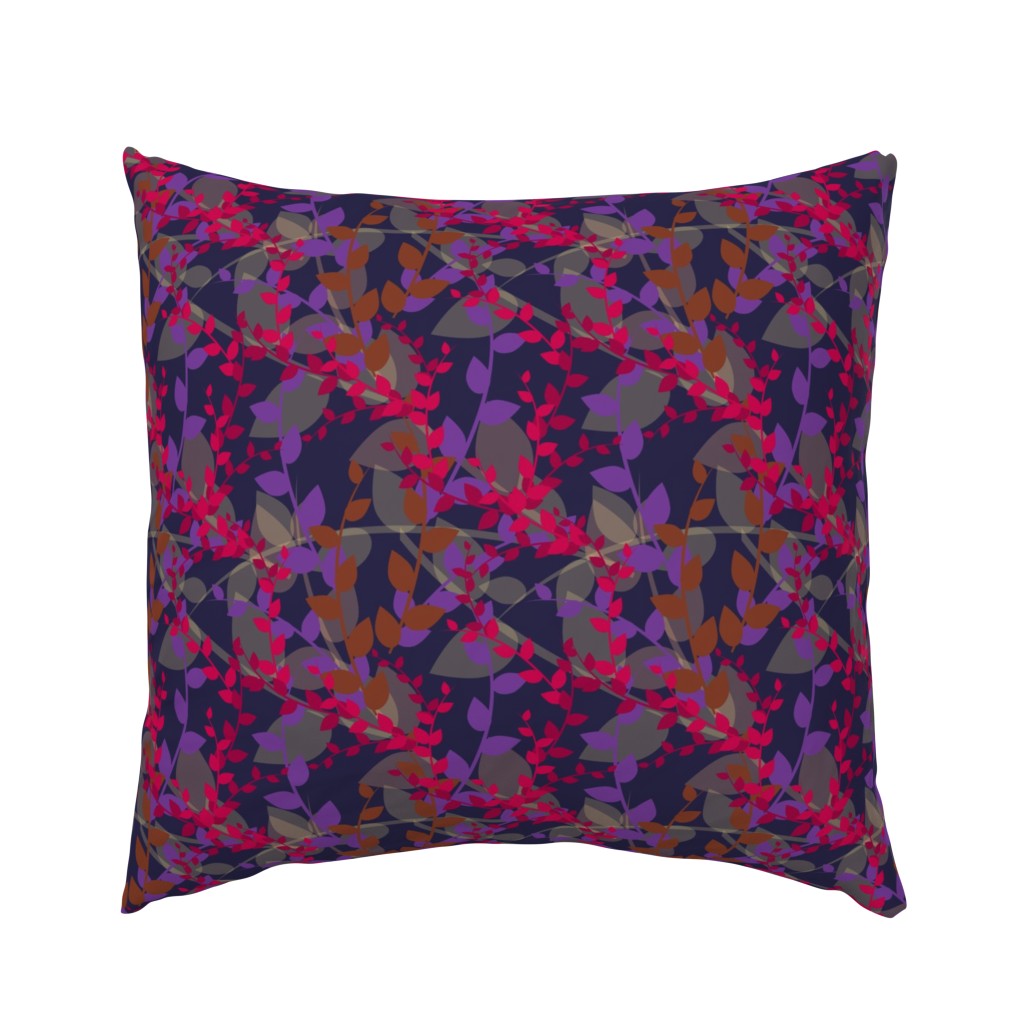 Abstract floral pattern with autumn leaves in pink, grey and violet colors