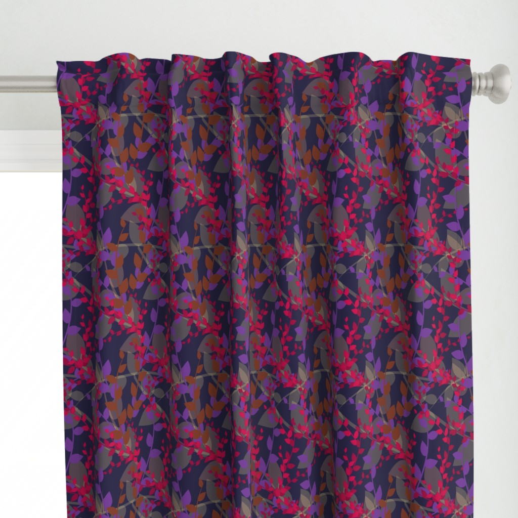 Abstract floral pattern with autumn leaves in pink, grey and violet colors