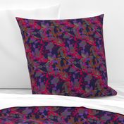 Abstract floral pattern with autumn leaves in pink, grey and violet colors