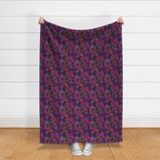 Abstract floral pattern with autumn leaves in pink, grey and violet colors