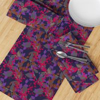 Abstract floral pattern with autumn leaves in pink, grey and violet colors