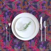 Abstract floral pattern with autumn leaves in pink, grey and violet colors