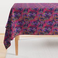 Abstract floral pattern with autumn leaves in pink, grey and violet colors