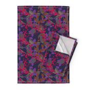 Abstract floral pattern with autumn leaves in pink, grey and violet colors