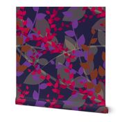 Abstract floral pattern with autumn leaves in pink, grey and violet colors