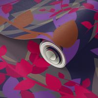 Abstract floral pattern with autumn leaves in pink, grey and violet colors