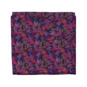 Abstract floral pattern with autumn leaves in pink, grey and violet colors