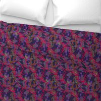 Abstract floral pattern with autumn leaves in pink, grey and violet colors