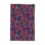 Abstract floral pattern with autumn leaves in pink, grey and violet colors