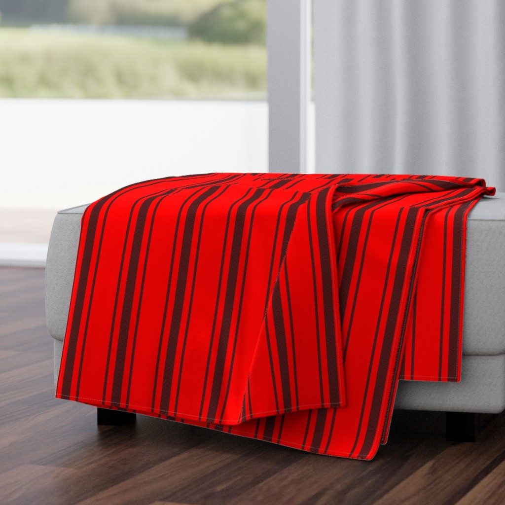 Mattress Ticking Wide Striped Pattern Jet Black on Red