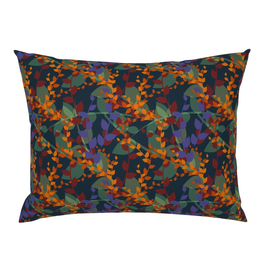 Abstract floral pattern with autumn leaves in orange and blue colors