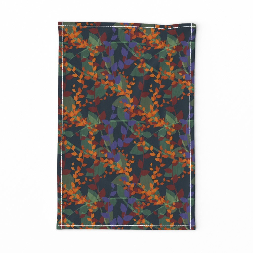 Abstract floral pattern with autumn leaves in orange and blue colors