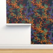 Abstract floral pattern with autumn leaves in orange and blue colors