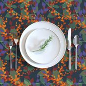 Abstract floral pattern with autumn leaves in orange and blue colors