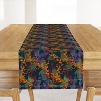 Abstract floral pattern with autumn leaves in orange and blue colors