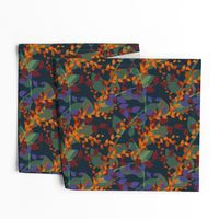 Abstract floral pattern with autumn leaves in orange and blue colors