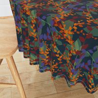 Abstract floral pattern with autumn leaves in orange and blue colors