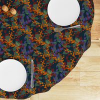 Abstract floral pattern with autumn leaves in orange and blue colors