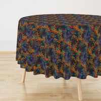 Abstract floral pattern with autumn leaves in orange and blue colors