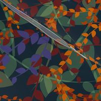 Abstract floral pattern with autumn leaves in orange and blue colors