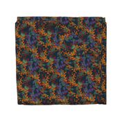 Abstract floral pattern with autumn leaves in orange and blue colors