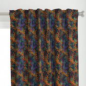 Abstract floral pattern with autumn leaves in orange and blue colors