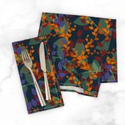 Abstract floral pattern with autumn leaves in orange and blue colors