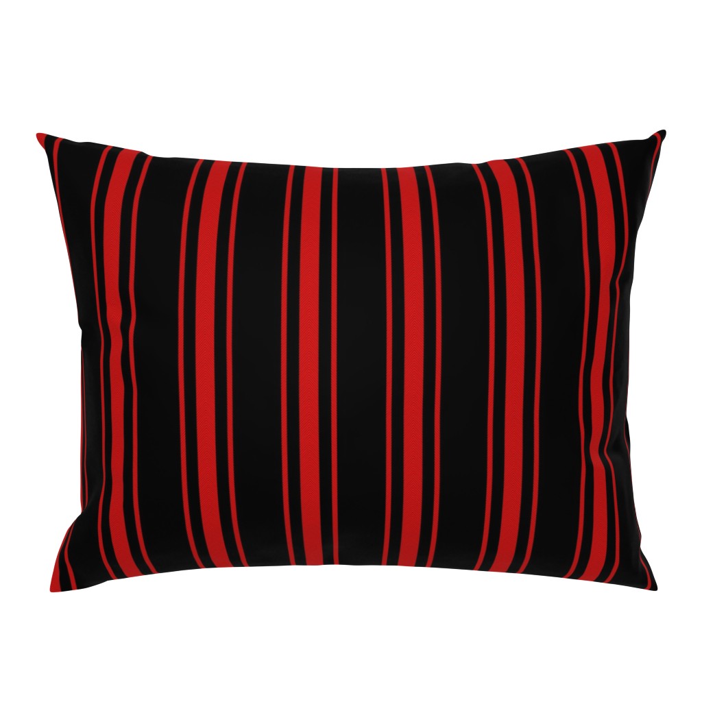 Mattress Ticking Wide Striped Pattern Jet Black on Red