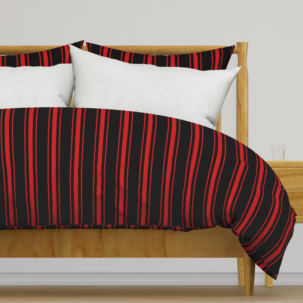 Mattress Ticking Wide Striped Pattern Jet Black on Red