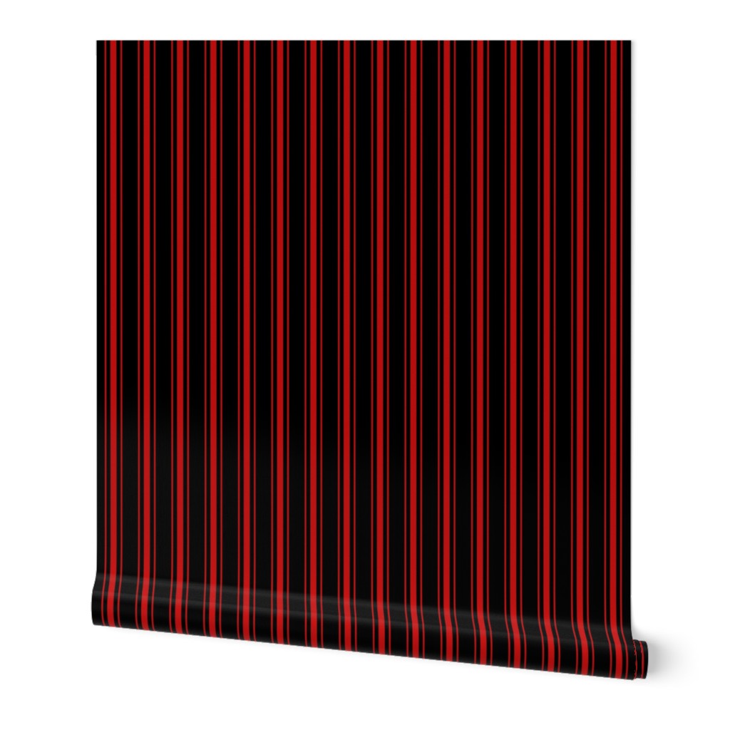 Mattress Ticking Wide Striped Pattern Jet Black on Red