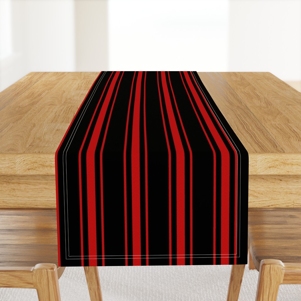 Mattress Ticking Wide Striped Pattern Jet Black on Red