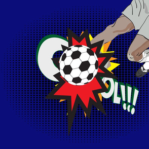 Doodle style soccer or futbol sports illustration on a blue background. 